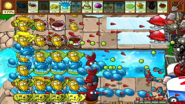 植物大战僵尸杂交版冰瓜香蒲的第二关怎么打3