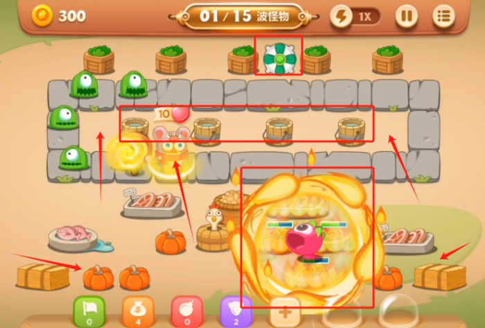 保卫萝卜3第49关怎么完美通过1