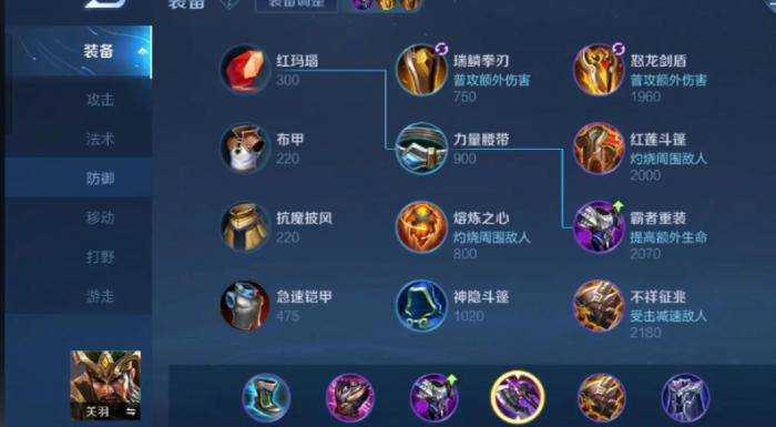 王者荣耀疾跑关羽怎么出装1