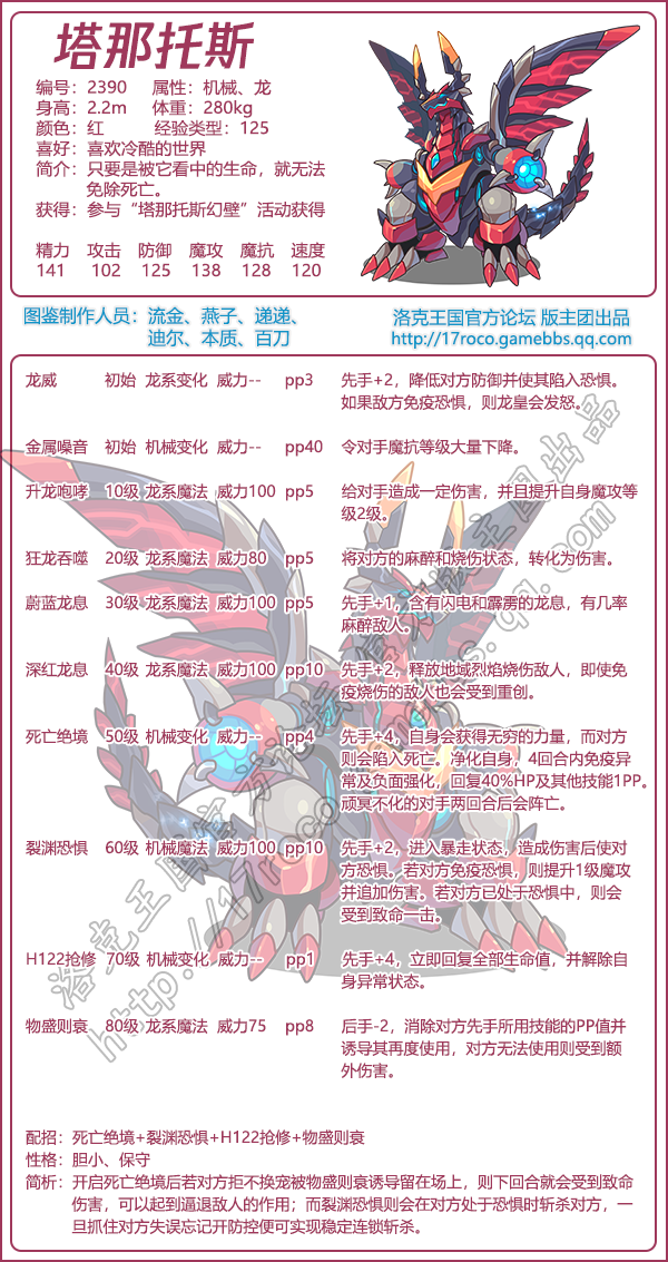 洛克王国塔那托斯性格推荐1