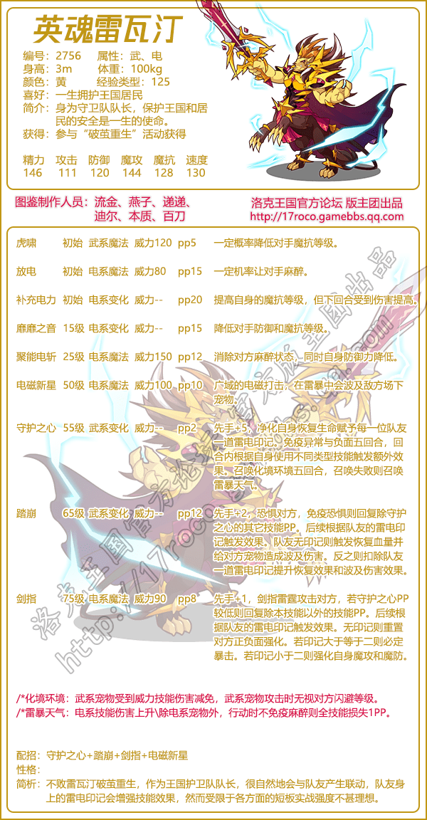 洛克王国英魂雷瓦汀技能表1