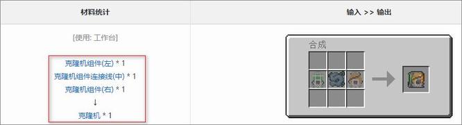 我的世界克隆机合成表1