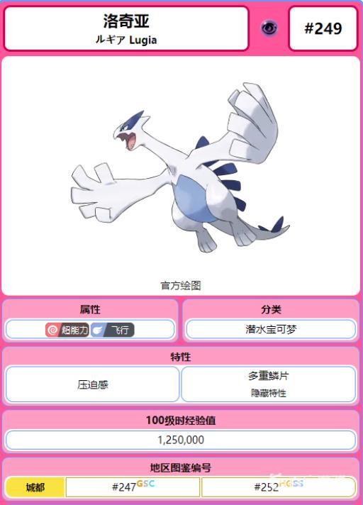 剑盾洛奇亚种族值是多少?3